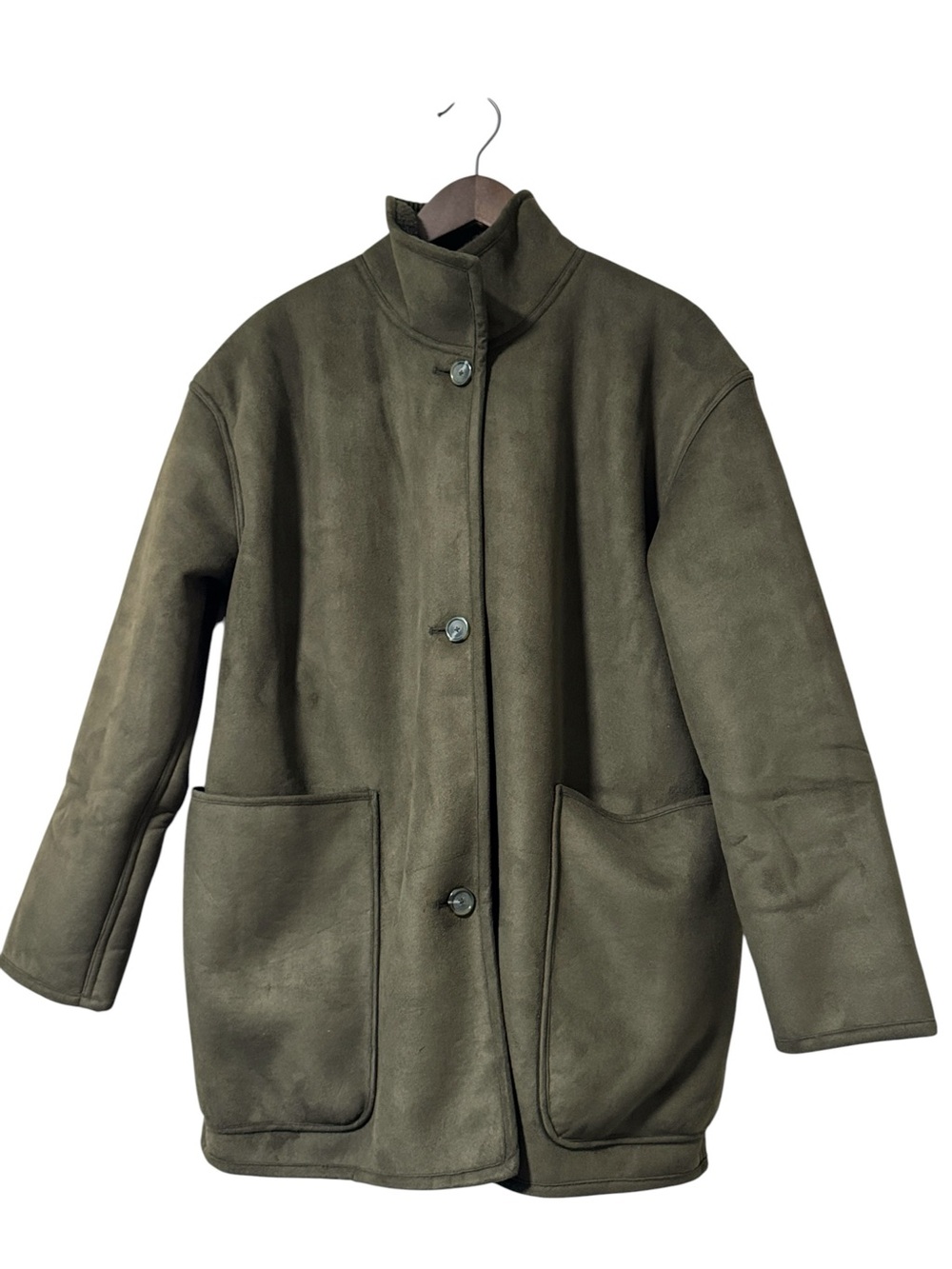 NWT Spanx Reversible Faux Suede Sherpa Jacket Utility Green Size Large
